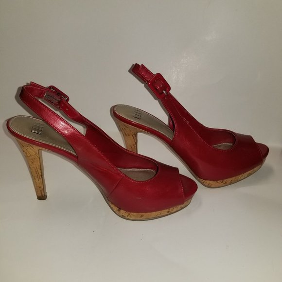 Elle Estella Red Slingback Open Toe Size 7 1/2 Heels and platform in cork - Picture 7 of 10